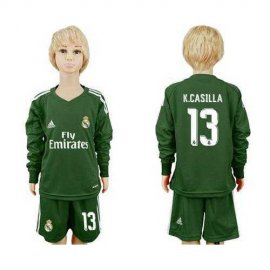 Real Madrid #13 K.Casilla Green Goalkeeper Long Sleeves Kid Soccer Club Jersey