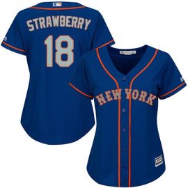 New York Mets #18 Darryl Strawberry Blue(Grey NO.) Alternate Womens Stitched MLB Jersey