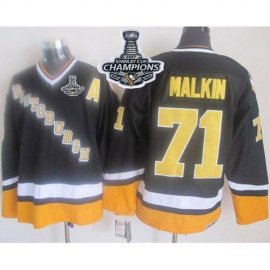 Pittsburgh Penguins #71 Evgeni Malkin Black/Yellow CCM Throwback 2017 Stanley Cup Finals Champions Stitched NHL Jersey