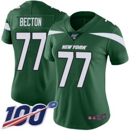 Nike New York Jets #77 Mekhi Becton Green Team Color Womens Stitched NFL 100th Season Vapor Untouchable Limited Jersey