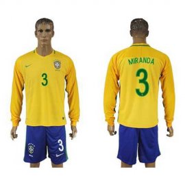 Brazil #3 Miranda Home Long Sleeves Soccer Country Jersey