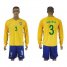 Brazil #3 Miranda Home Long Sleeves Soccer Country Jersey
