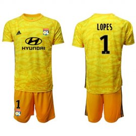 Lyon #1 Lopes Yellow Goalkeeper Soccer Club Jersey