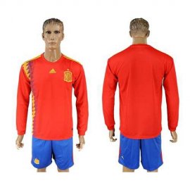 Spain Blank Red Home Long Sleeves Soccer Country Jersey
