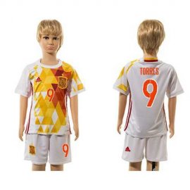Spain #9 Torres White Away Kid Soccer Country Jersey