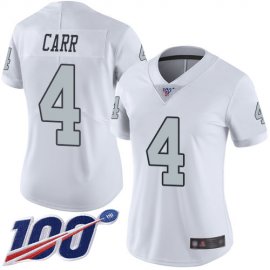 Nike Las Vegas Raiders #4 Derek Carr White Womens Stitched NFL Limited Rush 100th Season Jersey