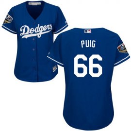 Los Angeles Dodgers #66 Yasiel Puig Blue Alternate 2018 World Series Womens Stitched MLB Jersey