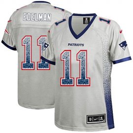 Nike New England Patriots #11 Julian Edelman Grey Womens Stitched NFL Elite Drift Fashion Jersey
