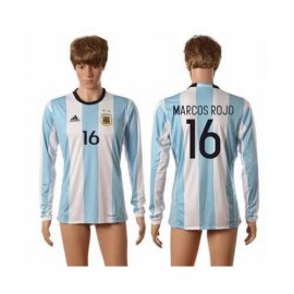 Argentina #16 Marcos Rojo Home Long Sleeves Soccer Country Jersey