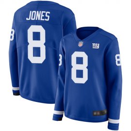 Nike New York Giants #8 Daniel Jones Royal Blue Team Color Womens Stitched NFL Limited Therma Long Sleeve Jersey