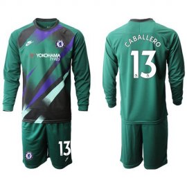 Chelsea #13 Caballero Green Goalkeeper Long Sleeves Soccer Club Jersey