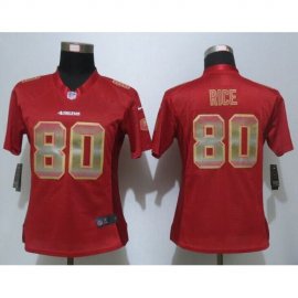 Nike San Francisco 49ers #80 Jerry Rice Red Team Color Womens Stitched NFL Elite Strobe Jersey