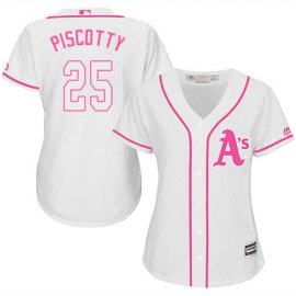 Oakland Athletics #25 Stephen Piscotty White/Pink Fashion Womens Stitched MLB Jersey