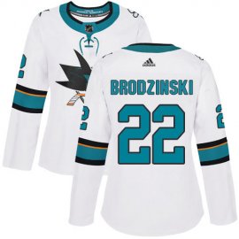 Adidas San Jose Sharks #22 Jonny Brodzinski White Road Authentic Womens Stitched NHL Jersey