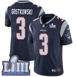 Nike New England Patriots #3 Stephen Gostkowski Navy Blue Team Color Super Bowl LIII Bound Mens Stitched NFL Vapor Untouchable Limited Jersey