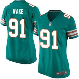 Nike Miami Dolphins #91 Cameron Wake Aqua Green Alternate Womens Stitched NFL Elite Jersey