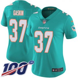 Nike Miami Dolphins #37 Myles Gaskin Aqua Green Team Color Womens Stitched NFL 100th Season Vapor Untouchable Limited Jersey
