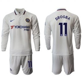 Chelsea #11 Drogba Away Long Sleeves Soccer Club Jersey