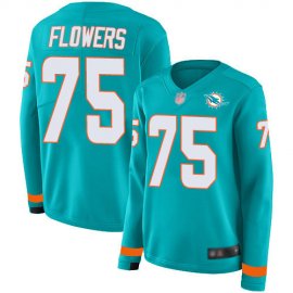 Nike Miami Dolphins #75 Ereck Flowers Aqua Green Team Color Womens Stitched NFL Limited Therma Long Sleeve Jersey