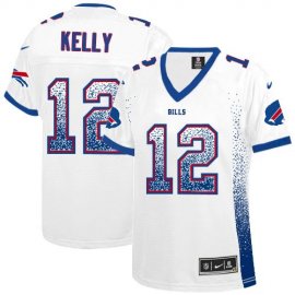 Nike Buffalo Bills #12 Jim Kelly White Womens Stitched NFL Elite Drift Fashion Jersey