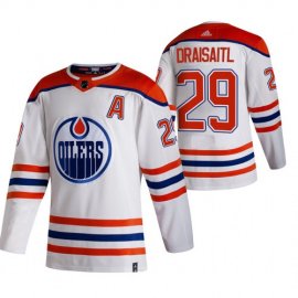 Edmonton Oilers #29 Leon Draisaitl White Mens Adidas 2020-21 Reverse Retro Alternate NHL Jersey