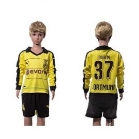 Dortmund #37 Durm Home Long Sleeves Kid Soccer Club Jersey