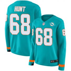 Nike Miami Dolphins #68 Robert Hunt Aqua Green Team Color Womens Stitched NFL Limited Therma Long Sleeve Jersey