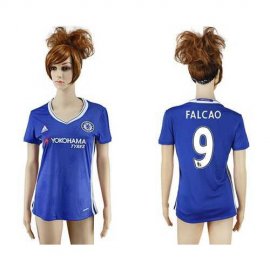 Womens Chelsea #9 Falcao Home Soccer Club Jersey