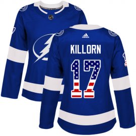 Adidas Tampa Bay Lightning #17 Alex Killorn Blue Home Authentic USA Flag Womens Stitched NHL Jersey