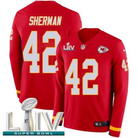 Nike Kansas City Chiefs #42 Anthony Sherman Red Super Bowl LIV 2020 Team Color Youth Stitched NFL Limited Therma Long Sleeve Jersey