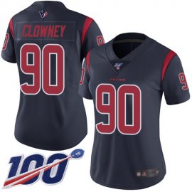 Nike Houston Texans #90 Jadeveon Clowney Navy Blue Womens Stitched NFL Limited Rush 100th Season Jersey