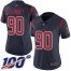 Nike Houston Texans #90 Jadeveon Clowney Navy Blue Womens Stitched NFL Limited Rush 100th Season Jersey