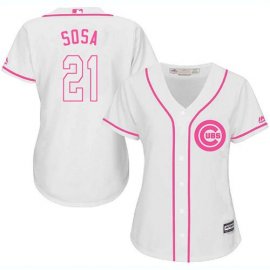 Chicago Cubs #21 Sammy Sosa White/Pink Fashion Womens Stitched MLB Jersey