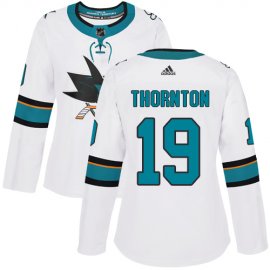 Adidas San Jose Sharks #19 Joe Thornton White Road Authentic Womens Stitched NHL Jersey