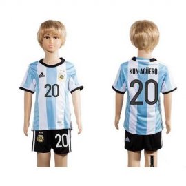 Argentina #20 Kun Aguero Home Kid Soccer Country Jersey