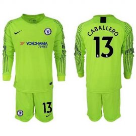 Chelsea #13 Caballero Shiny Green Goalkeeper Long Sleeves Soccer Club Jersey