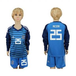 Spain #25 Reina Blue Long Sleeves Goalkeeper Kid Soccer Country Jersey