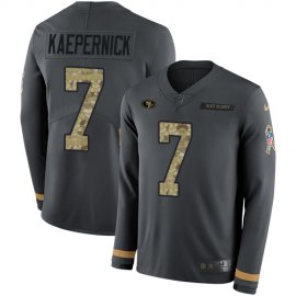 Nike San Francisco 49ers #7 Colin Kaepernick Anthracite Salute to Service Youth Stitched NFL Limited Therma Long Sleeve Jersey