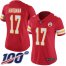 Nike Kansas City Chiefs #17 Mecole Hardman Red Team Color Womens Stitched NFL 100th Season Vapor Limited Jersey