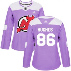Adidas New Jersey Devils #86 Jack Hughes Purple Authentic Fights Cancer Womens Stitched NHL Jersey