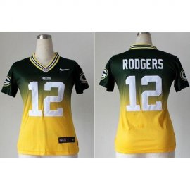 Nike Green Bay Packers #12 Aaron Rodgers Green/Gold Womens Stitched NFL Elite Fadeaway Fashion Jersey
