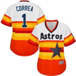 Houston Astros #1 Carlos Correa White/Orange Alternate Cooperstown Womens Stitched MLB Jersey