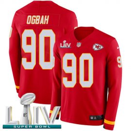 Nike Kansas City Chiefs #90 Emmanuel Ogbah Red Super Bowl LIV 2020 Team Color Mens Stitched NFL Limited Therma Long Sleeve Jersey