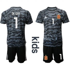 Spain #1 De Gea Black Goalkeeper Kid Soccer Country Jersey