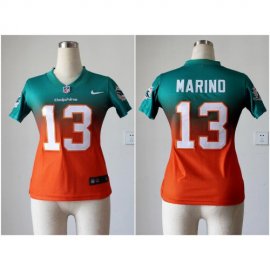 Nike Miami Dolphins #13 Dan Marino Aqua Green/Orange Womens Stitched NFL Elite Fadeaway Fashion Jersey