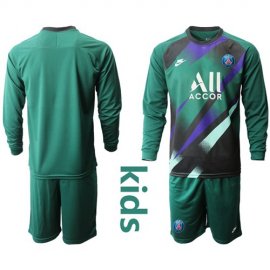 Paris Saint Germain Blank Green Goalkeeper Long Sleeves Kid Soccer Club Jersey