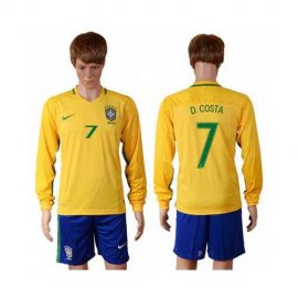 Brazil #7 D.Costa Home Long Sleeves Soccer Country Jersey