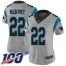 Nike Carolina Panthers #22 Christian McCaffrey Silver Womens Stitched NFL Limited Inverted Legend 100th Season Jersey