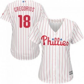 Philadelphia Phillies #18 Didi Gregorius White(Red Strip) Home Womens Stitched MLB Jersey