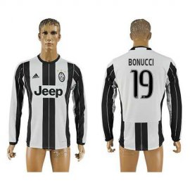 Juventus #19 Bonucci Home Long Sleeves Soccer Club Jersey